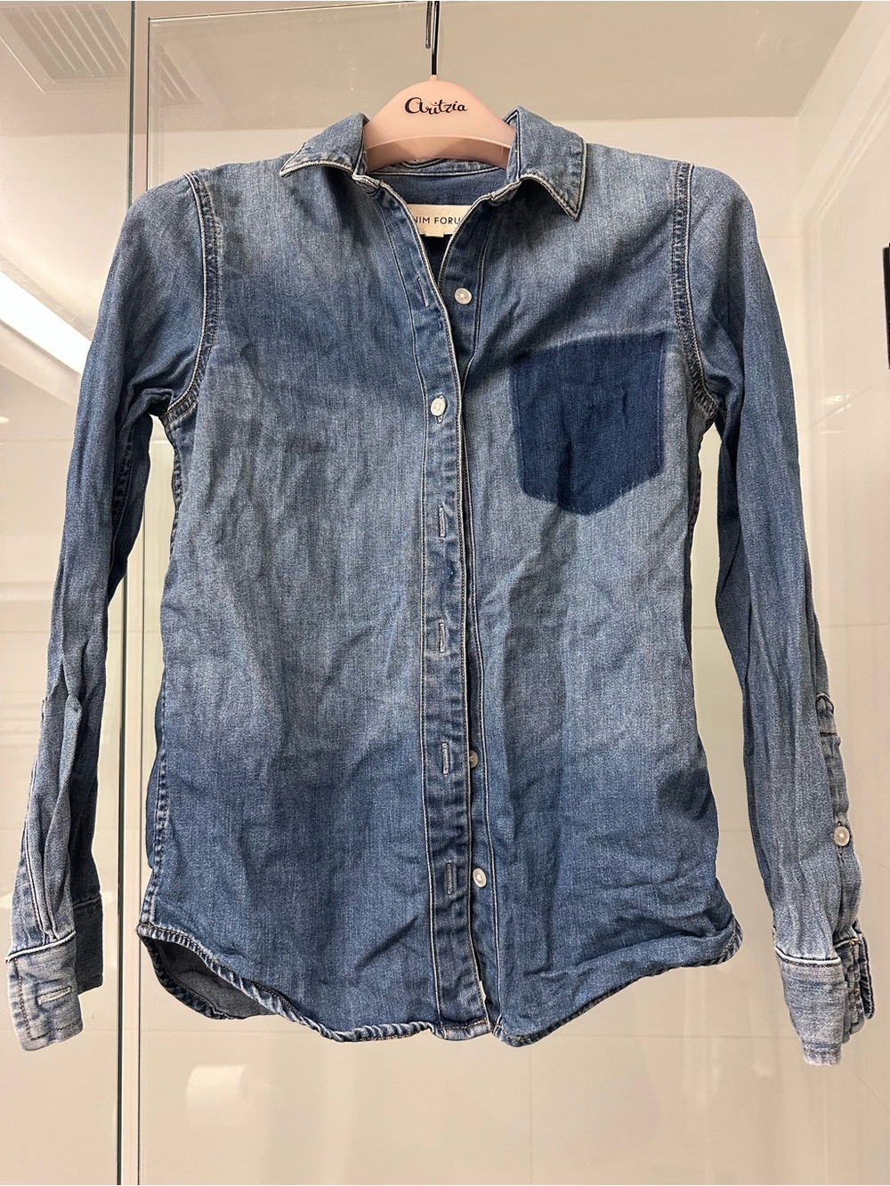 Aritzia Denim Forum Washed Blue Denim Shirt xxs
